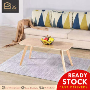 [3S  FURNITURE] Modern Stylish Solid Plywood with Rubber Wood Legs and Shelf Coffee Table * FREE INSTALLATION *